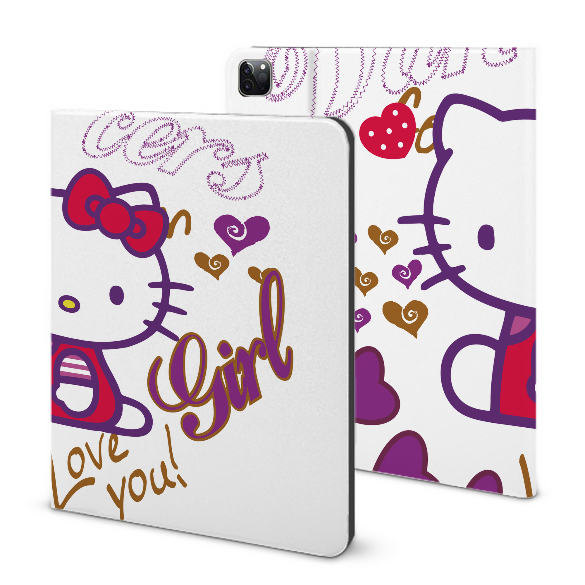 （画像用） Hello Kitty ハローキティ IPad ケース ブック型 PUレザー TPU 耐衝撃 軽量 薄型 ペン収納なし 全面保護 IPad 各モデル対応